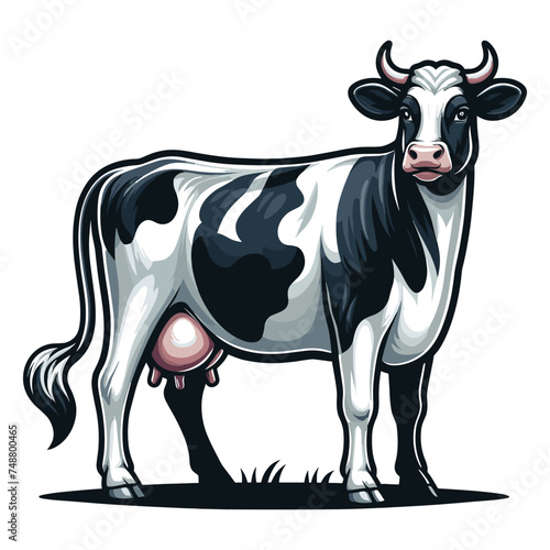 Cow full body vector illustration, farm pet, animal livestock, for butchery meat shop and dairy milk product, agriculture concept, design template isolated on white background