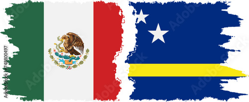 Curacao and Mexico grunge flags connection vector