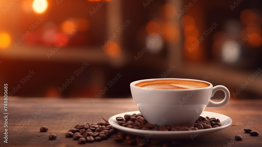 Cup of Coffee and Beans: Aromatic Morning Drink Cup of Coffee and Beans: Aromatic Morning Drink