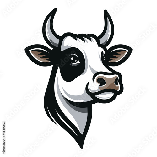Cow head face logo vector illustration, farm pet, animal livestock, for butchery meat shop and dairy milk product, agriculture concept, design template isolated on white background