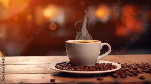 Cup of Coffee and Beans  Aromatic Morning Drink