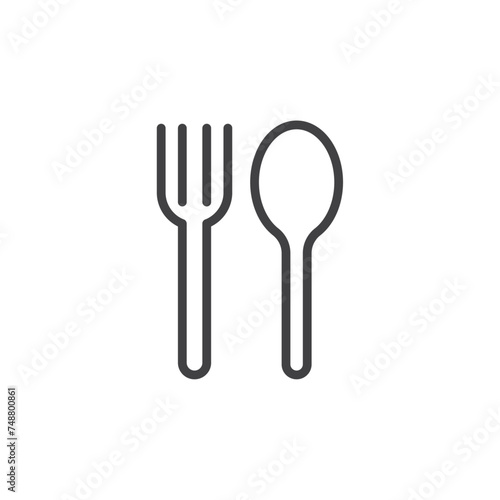 Spoon and Fork Vector Line Icon illustration.