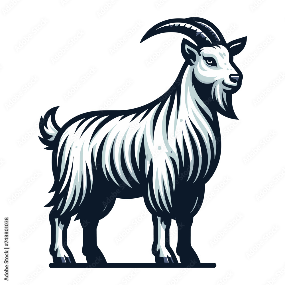 Goat full body vector illustration, farm pet, animal livestock, for butchery meat shop and dairy milk product, design template isolated on white background Goat full body vector illustration, farm pet, animal livestock, for butchery meat shop and dairy milk product, design template isolated on white background
