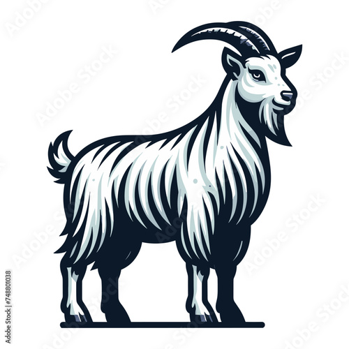 Goat full body vector illustration, farm pet, animal livestock, for butchery meat shop and dairy milk product, design template isolated on white background