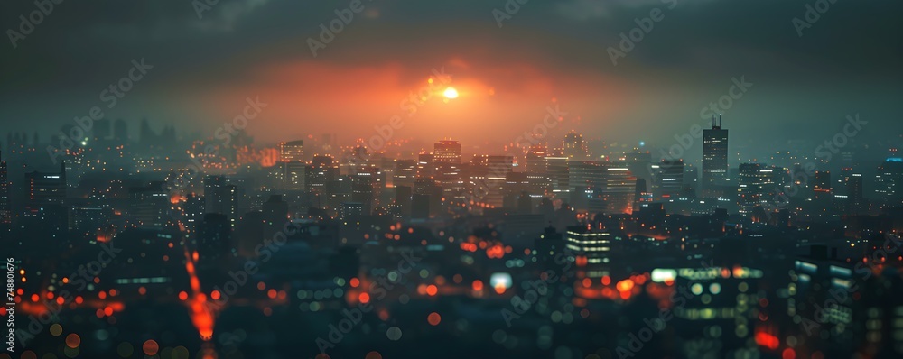 Nighttime in a futuristic city with high-speed internet data transfer technologies. Concept Futuristic City, Nighttime Scenes, High-Speed Internet, Data Transfer Technologies