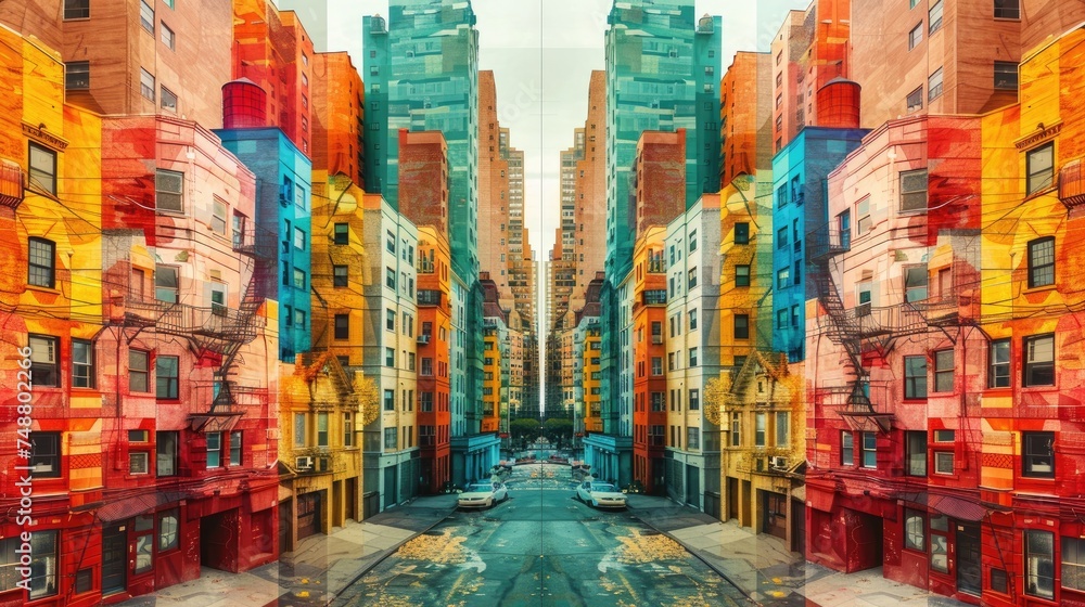 A vibrant mosaic of city life captured in a Kalie. Generative Ai