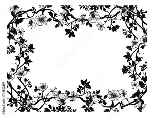 black and white picture frame with flower branches