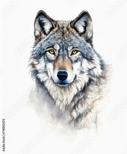 Une illustration d' un portrait de chien loup de face - generative AI