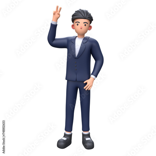 3D Businessman showing victory sign