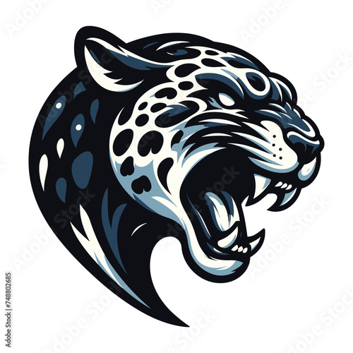 Wild roaring jaguar leopard head face vector illustration, zoology illustration, animal predator big cat design template isolated on white background