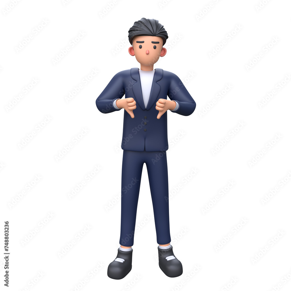 3D Businessman showing thumbs down gesture