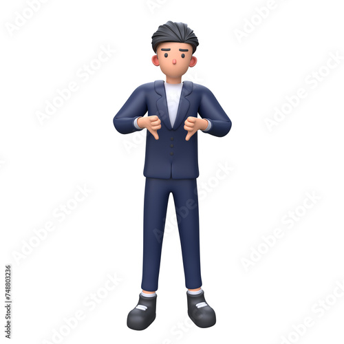 3D Businessman showing thumbs down gesture