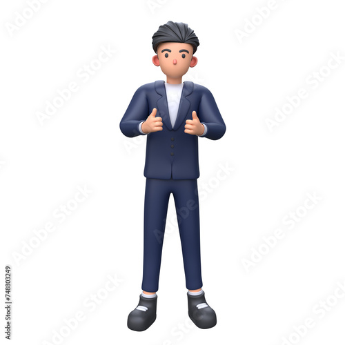 3D Businessman showing thumbs up gesture