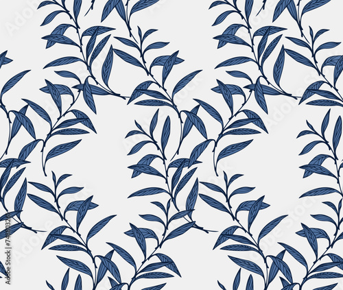 Elegance seamless intertwined branches leaves pattern on a white background. Vector hand drawn abstract, artistic, leaf stem printing. Collage template for designs, textile, fashion, fabric