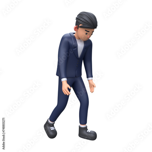 3D Tired Businessman walking