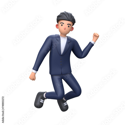 3D Businessman jumping pose