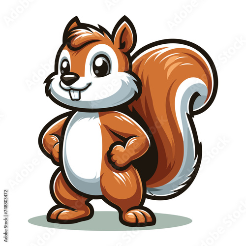 Cute squirrel cartoon mascot character vector illustration, smiling adorable squirrel chipmunk design template isolated on white background