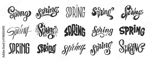 Set Lettering Spring. Hand Draw Collection text. Template title for design banner, poster, social media. Vector file photo