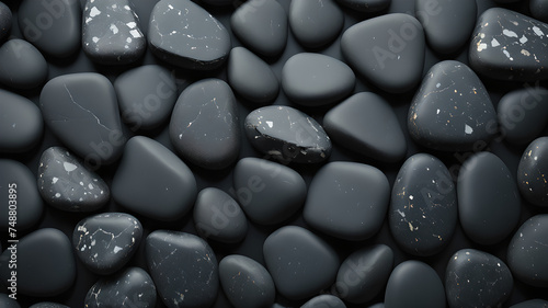 Pattern texture of black matte smooth beach pebbles. decor and design