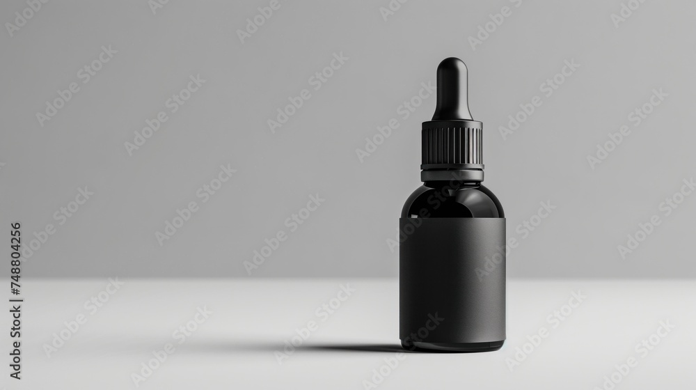 Naklejka premium bottle of essential oil with a dropper and a matte black label.