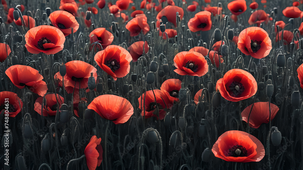 images of a field with poppy flowers - obrazy, fototapety, plakaty 