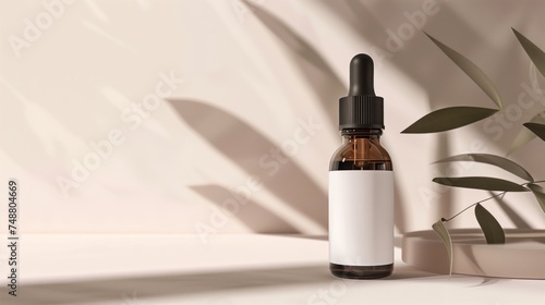 bottle of essential oil or serum with a dropper and a matte white label.