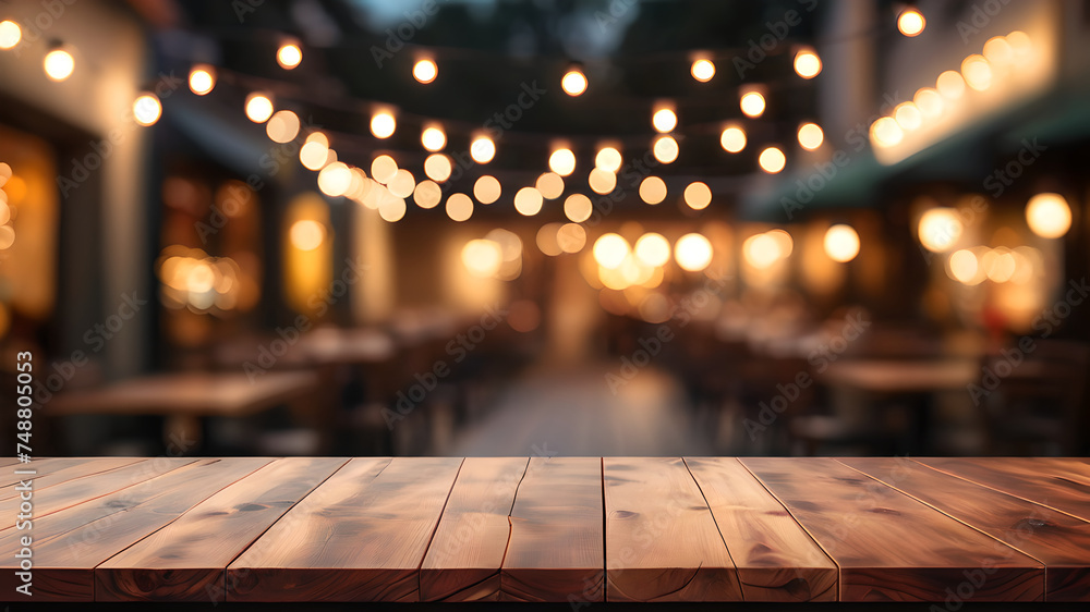 image of a wooden table with empty space ideal for displaying products against a blurred background with glowing light bulbs
image of a wooden table with empty space ideal for displaying products against a blurred background with glowing light bulbs