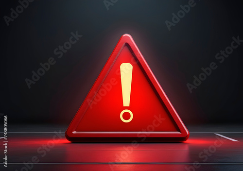 Realistic red caution warning sign for attention exclamation mark traffic sign by 3d render illustration. Generative AI 