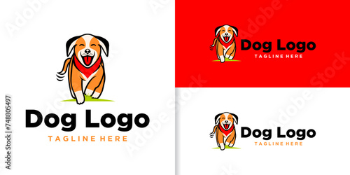 logo vector illustration of a dog walking happily