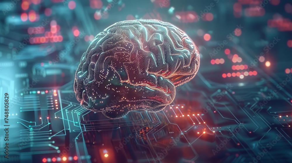 Digital brain concept on electronic circuit board, machine learning technology Digital brain concept on electronic circuit board, machine learning technology