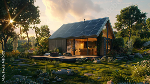Smart modern home solar panel system  renewable energy lifestyle  eco-friendly sustainable living