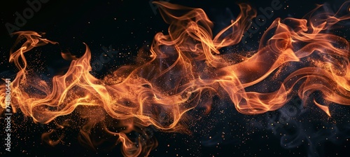 A detailed view of a blazing fire set against a stark black backdrop, showcasing the fiery intensity and heat generated.