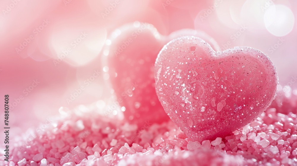 two hearts on a pink background with glitters two hearts on a pink background with glitters