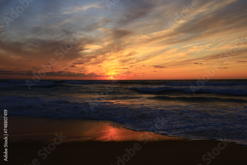 View on a sunset on a beach of Cap Ferret located at the southern end of the town of Lège-Cap-Ferret in the department of Gironde © marieagns