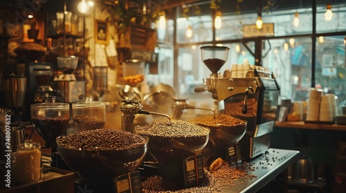 Expertly roasting coffee, The Bustling Coffee Roastery. Generative Ai