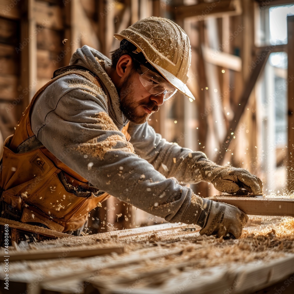 Focused senior male carpenter holding measuring tape at workshop Focused senior male carpenter holding measuring tape at workshop
