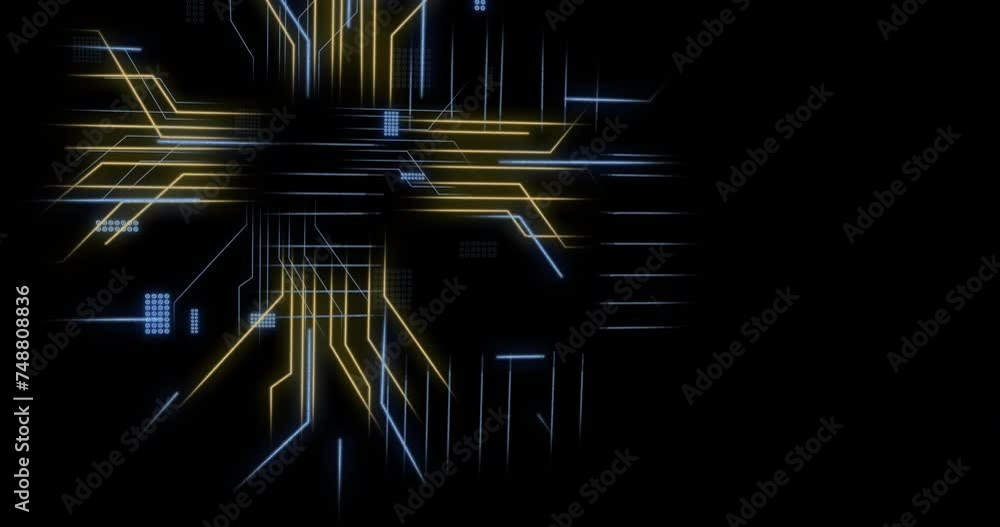 Animation of circuit board with data processing over black background Animation of circuit board with data processing over black background