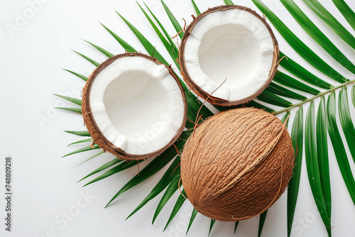 Fresh coconuts isolated on a white background with free copy space