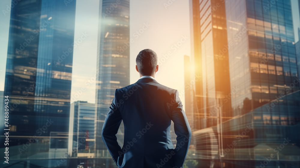 businessman looking through a glass office window at buildings generativa IA businessman looking through a glass office window at buildings generativa IA