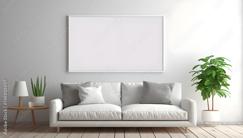 Fototapeta premium Blank White Canvas Inside of a Living Room for a Wall Art Mockup