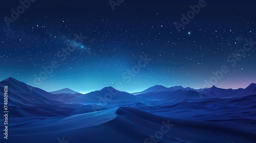 Simple nighttime scene of desert dunes beneath. Generative Ai