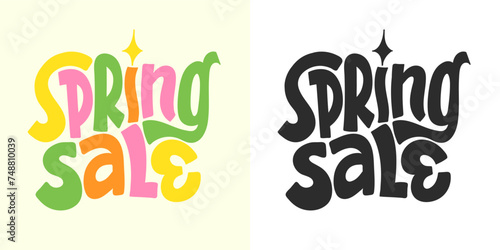 Spring Sale. Colorful groovy text. Wiggly hand lettering sales season. Vector file