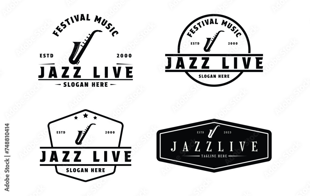 Fototapeta premium set of saxophone logo design vintage label and badge