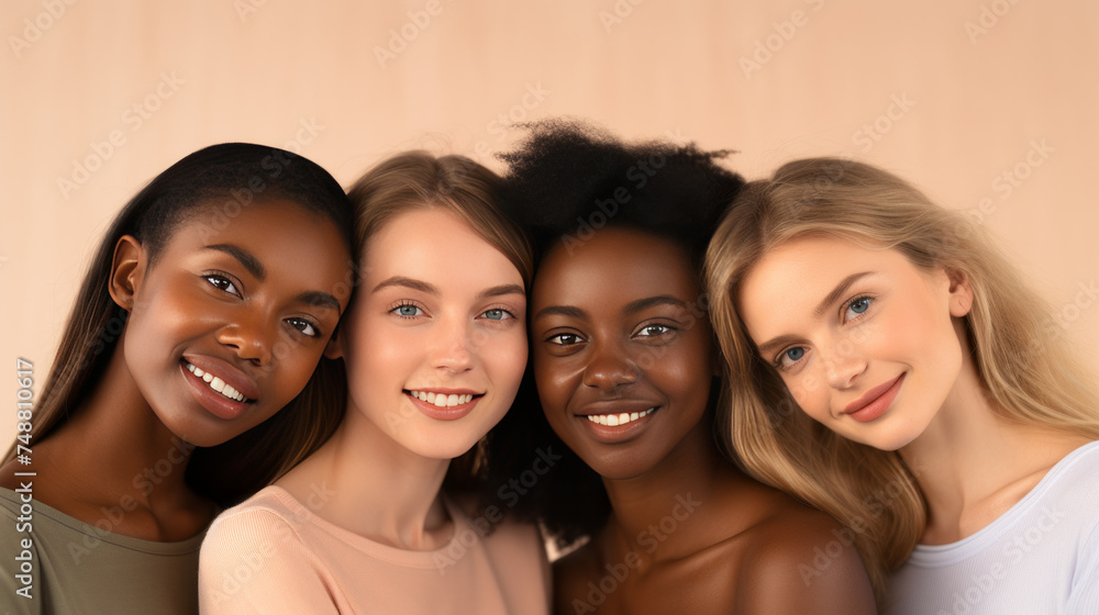 Multiethnic Women Smiling in Casual Wear Multiethnic Women Smiling in Casual Wear