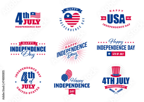 4th of July emblems, labels and badges set.