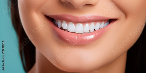 Female beautiful snow-white smile  perfect white teeth  face close-up  front view