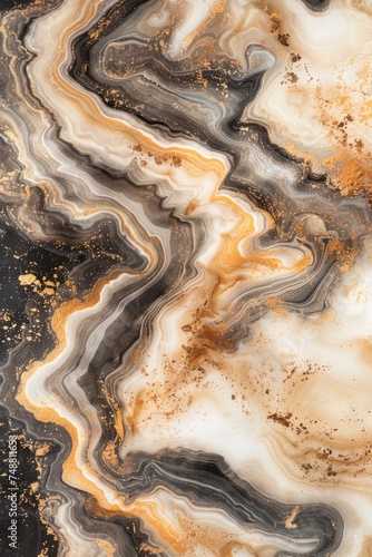 Background Texture Pattern in the Style of Black, White, and Beige, Swirling Marble Ink Fluid Elegance created with Generative AI Technology