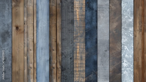 A group of wooden planks are displayed, each painted in different vibrant colors, creating a visually striking contrast and diversity in shades.