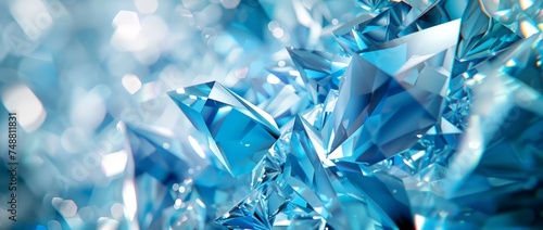 A detailed view of a brilliant blue diamond, showcasing its facets and stunning color under bright lighting.