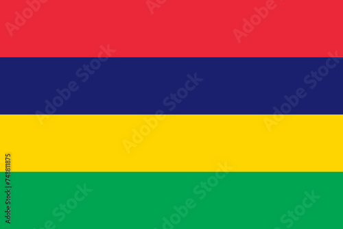 Close-up of red, blue, yellow and green national flag of African country of Mauritius. Illustration made March 1st, 2024, Zurich, Switzerland.